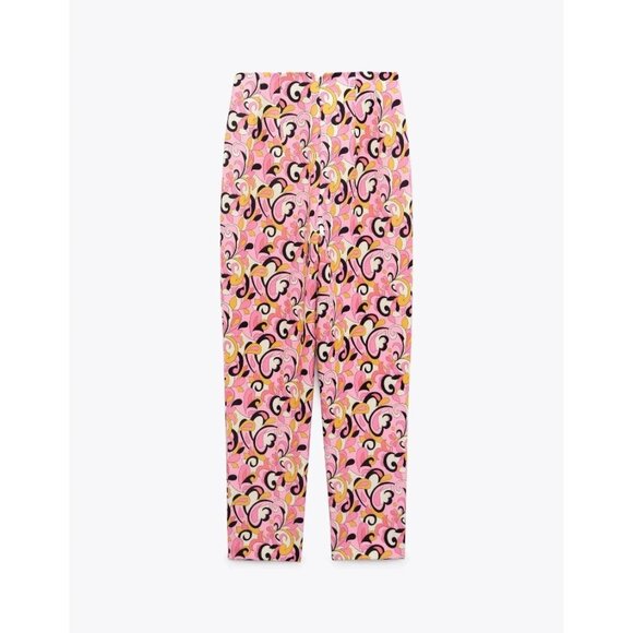 NWOT Zara pink paisley floral swirl retro skinny cropped high waist trousers, XL - Picture 4 of 10